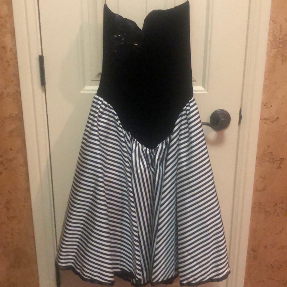 Black & White Striped Prom Dress